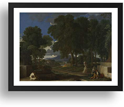 Periodo Prints Nicolas Poussin: w Man lavare i suoi piedi in una fontana, arte vintage, riproduzione A3 in 17x13 cornice nera
