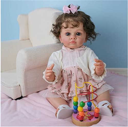HOMONEY Lebensechte Ganzkörper-Silikon-Reborn-Puppe 22 Zoll Soft Real Touch Reborn Kleinkind-Puppe 100% Handgefertigt Mit Farbe 3D-Haut Verwurzeltes Haar