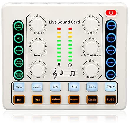 Live Sound Card, Mini Sound Mixer for Live Streaming, Podcast Microphone Sound Card with Multiple Sound Effects, PC External Sound Card, Voice Changer Sound Card for Podcasting