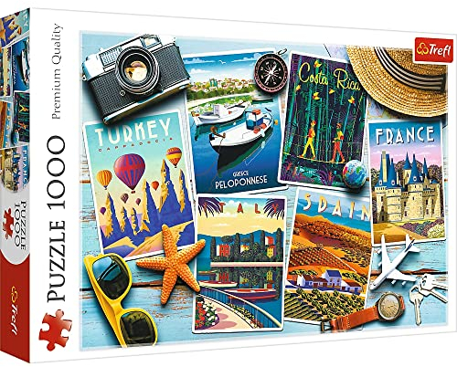 Trefl - Urlaubspostkarten - Puzzle 1000 Elemente - Collage, Reise, Modernes, Kreatives, Türkei, Griechenland, Spanien, Italien, Frankreich, Costa Rica, für Erwachsene und Kinder ab 12 Jahren