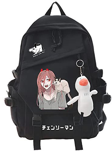 Anime Chainsaw Man Character Power Nylon Backpack,Fashion Cartoon Large Capacity School Bag College Bag,Black-3,L