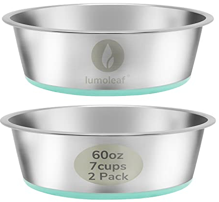 LumoLeaf Hundenapf Edelstahl Groß φ22cm, 2 x 1750 ml Futternapf mit rutschfestem Silikonboden, Metall Wassernapf für Grosse, mittelgroße Hunde, Fressnapf Hund Spülmaschinenfest (Doppel Hundenapf)