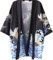 Cardigan kimono imprimé châle japonais pour femme - Haut ample à manches 3/4, Noir # 1, taille unique