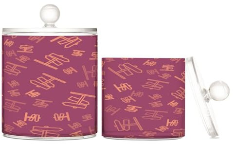 GuoChe Set di 2 supporti per Qtip da bagno, in vetro, linea dorata, segnale stradale in plastica viola, supporto per tampone in cotone