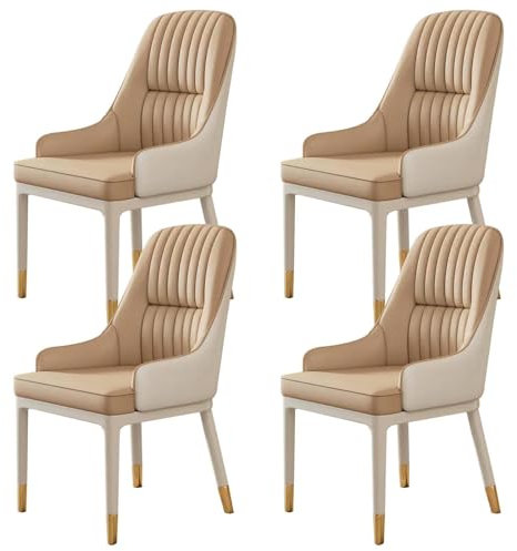 Esszimmerstühle, 4er-Set, moderne Küchenstühle im Mid-Century-Stil mit Metallbeinen und Armlehnen, mit Kunstleder gepolsterte Stühle für Esszimmer, Wohnzimmer, Schlafzimmer (Farbe: Helle Kaf