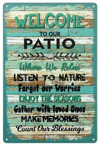 Poeland Welcome to Our Patio Sign, Outdoor Welcome Patio Sign 11.8 x 7.8 for Patios, Backyards, BBQ Party, Gardens (Welcome to our patio-01)