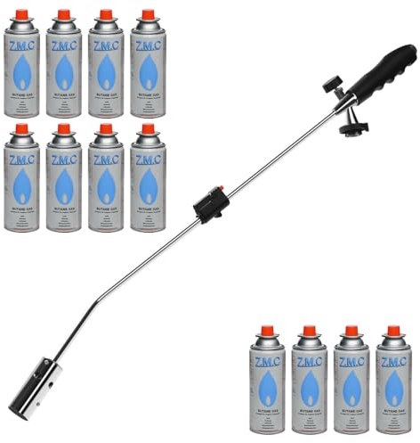 ZMC Unkrautbrenner 2,5 kW + 12x Gaskartuschen 227g, Unkrautvernichter mit Piezo-Zündung & stufenloser Flammenregelung, Abflammgerät bis 1400 °C für Garten, Gehweg, Grillanzünder, Moosentferner
