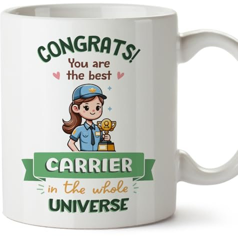MUGFFINS Carrier Woman Mug - in English - Best in Universe Trophy - Funny Gift for Colleagues - Ceramic 11oz Mug
