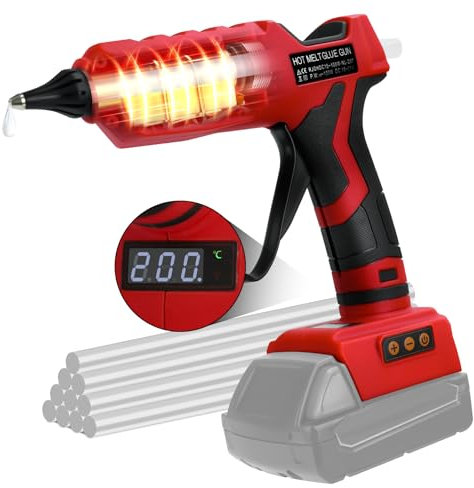 Pistola per colla a caldo cordless da 100 W, per Milwaukee 18 V/21 V batteria, pistola elettrica ad alta temperatura con 10 bastoncini di colla da 11 mm, per fai da te, riparazioni, arte, artigianato