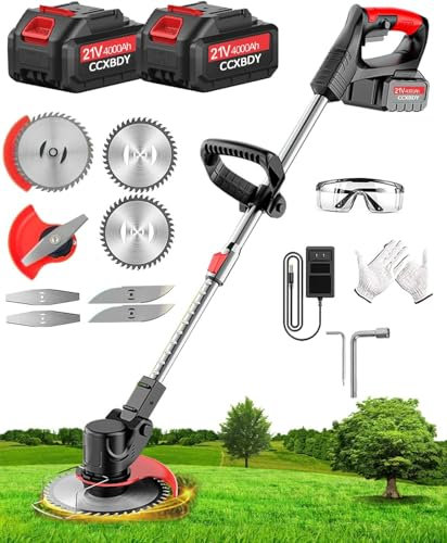 21V Cordless Strimmer, Grass Trimmer with 18,000 RPM and 880W Motor, 90° Head Rotation Garden Strimmer Cordless, 15cm Cutting Width, Brush Cutter for Clearing Weeds Flower Lawn Trees