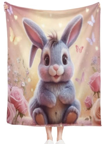 57lilina Coperta Pile Flanella Calda Morbida Sherpa per Divano e Letto | Plaid di Regalo Tema Coniglio Originali per Donna, Pelosa Throw Blankets for Bed, 150x200 CM