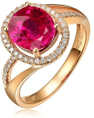 BCughia Ring Damen 18 Karat Echtgold, 750 Rosegold Damenring Hochzeit Halo Ring mit Turmaline und Diamant 2.17 ct Eheringe Größe 57