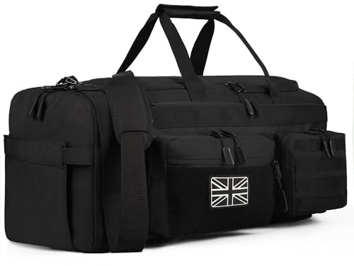 LHI 3-in-1 Tactical Gym Bag 50L, Multi-Purpose Duffle Holdall Backpack with Shoe Compartment, MOLLE System, Weekend Travel Bag - Black