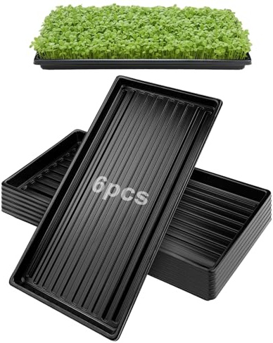 Lishang 6 Stück Kunststoffwanne Pflanzenwanne Gewächshauswanne Microgreens Anzuchtschalen Gewächshaus-Wanne Anzuchtschale Ohne Löcher Gewächshäuser und Garten Schwarz