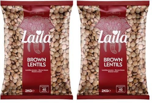 Laila Brown Lentils 2Kg. Brown Lentils are The Most Nutritious Plant-Based Proteins and lend mild, Earthy Flavour (Pack of 2)