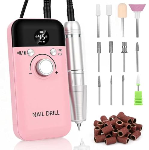 Ponceuse pour Ongles Professionnel 45000RPM Lime a Ongle Electrique Ponceuse Ongles Professionnelle Nail Drill avec Écran LCD Rechargeable Lime Electrique Ongle Portable pour Salon, Maison.