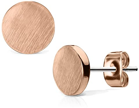 Bungsa rosegoldenes OHRSTECKER SET rund gebürstet - rosegoldene, runde Ohrringe mit gebürsteter Oberfläche - EDELSTAHL Ohrstecker in Rosè-gold 7mm