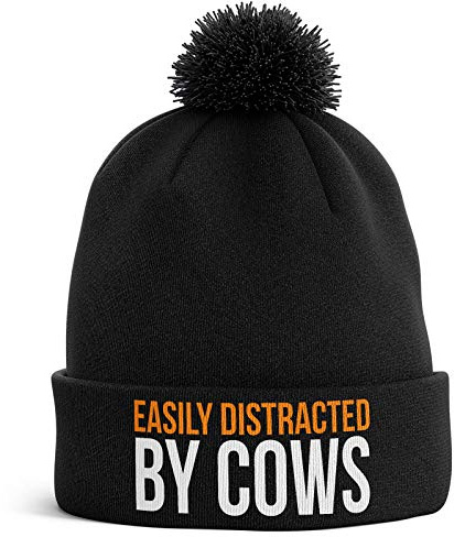 Purple Print House Herren Beanie-Mütze, Schwarze Bommel, Einheitsgröße