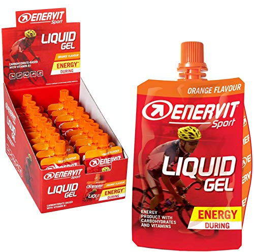 ENERVIT SPORT Liquid Gel Orange ohne Koffein | High Carb Energie Gel unverdünnt | Lauf Gel, Energy Gel Sport, Gel Radfahren | 18x60ml