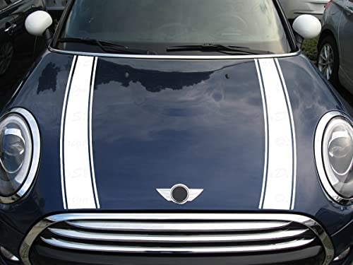 Streifen Stripes Aufkleber Motorhaube für F55 F56 F57 Mini Cooper (Weiss, Design 2)