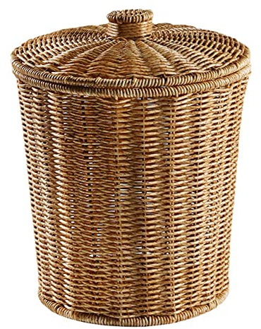 Panier Tissé Poubelle Ronde Rotin Poubelle avec Couvercle JardinièRe Tissé Paniers de Rangement en Osier Poubelle Poubelle