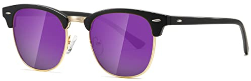 kimorn Polarisierte Sonnenbrille Unisex Retro Halb-Randlos Rahmen Klassisch Eyewear AE0550 (Mattschwarzer Lila Spiegel, 52)