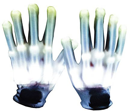 BININBOX LED Handschuh Skeleton Leuchtende Handschuhe Erwachsene Kinder Halloween Weihnachten Geburtstags Party feier verkleiden sich Ornamente (Weiß, Erwachsener XL)