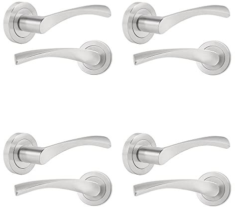 Probrico 4 Pack Satin Chrome Door Handles, Marvel Levers on Rose, Interior Use Door Levers, No Latches Included