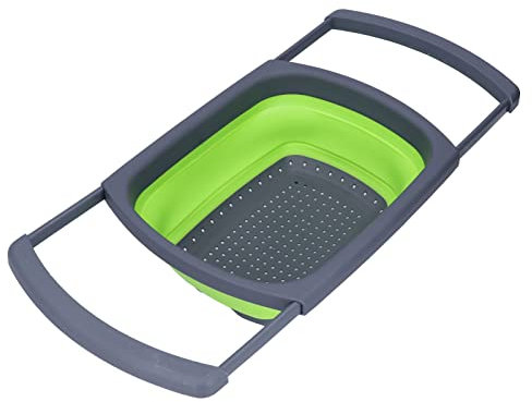 Zusammenklappbares Sieb, über dem Waschbecken, Sieb, faltbares Silikonsieb, Pasta, Gemüse, Obst, Sieb mit ausziehbaren Griffen