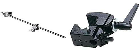 Walimex Pro Galgen mit 2 Schraubklemmen, 100 cm (z.B. zum Einsatz am Lampenstativ oder Querstangen), Silber & Manfrotto Super Clamp FTC