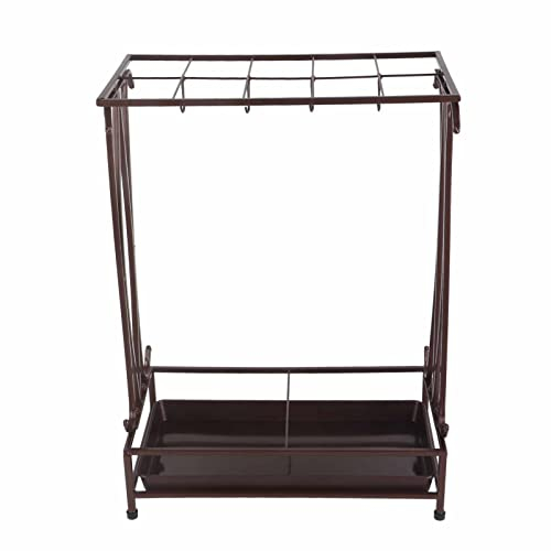 Les-Theresa Umbrella Holder Stand,Umbrella Rack Stand, Umbrella Storage Rack Iron with Drip Tray 10 Holes 8 Hooks Umbrella Rack Stand for Home Hotel(Bronze)