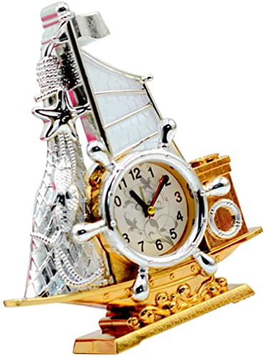 HOMSFOU Schiffsuhr Dekoration Schiff Tischuhr Uhren Segelschiff Acrylverzierungen Leer Decoraciones para Sala De Casa Segelboot-skulptur Tischschiff-Statue Puppe Büro Plastik Haushalt