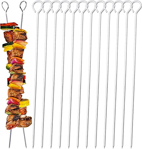 Juego de 12 Pinchos de Acero Inoxidable para barbacoa, Pinchos Morunos de Metal, Palos para Barbacoa, Brochetas de la Parrilla Reutilizables, 40cm