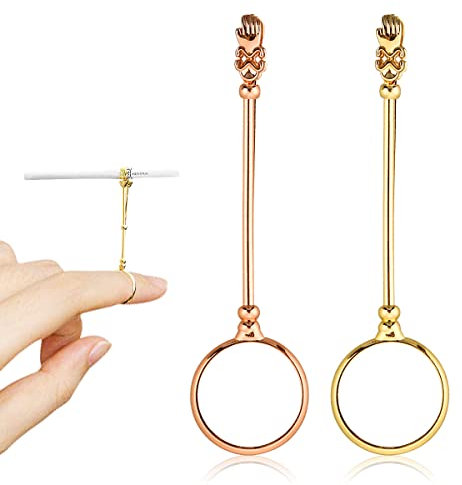 Jagowa 2Pcs Cigarette Holder Rings, Elegant Smoker Cigarette Holder Ring for Women Men, Prevent Stains Falling and Smelly Fingers (Rose Gold, Gold)