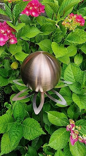 Jürgen Bocker Garten-Ambiente Blütenzauber Paris Rosenkugel 10 cm Edelstahl Gartenstecker Deko mit Stab 80 cm (golden Rose matt)