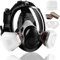 Vollgesichts Atemschutzmaske, Staubschutzmaske mit 6001 Filterbox, 5N11 Filter Baumwolle, Wiederverwendbare Atemschutzmaske Lackiermaske für Gas, Staub, Chemikalien, Sprühfarbe, schleifen, Partikel