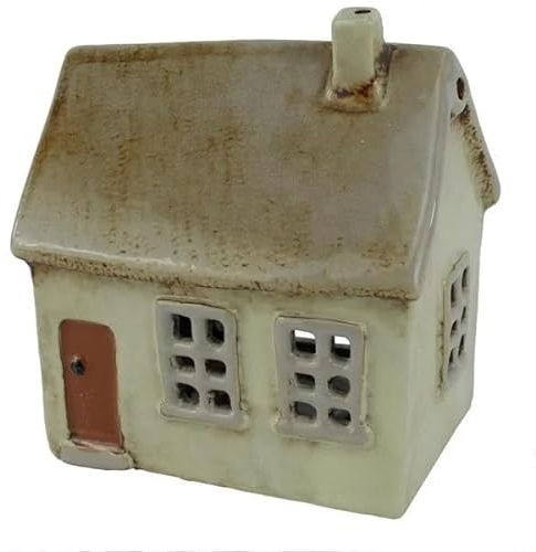 mucHome Windlicht Haus für Teelicht aus Keramik Teelichthaus Lichthaus (Braun 12,5x9x13,5cm)