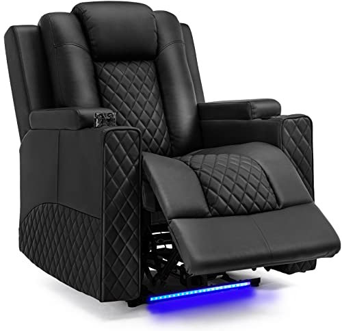 COMHOMA Fauteuil de Massage Electrique Eclairage LED Sofa Châssis Home Theater Shake Rotating Recliner Sofa with 2 Porte-gobelets Noir