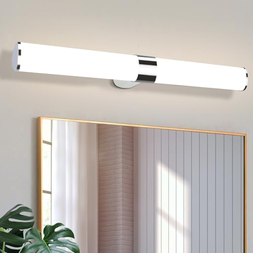 Homefire LED Spiegelleuchte Bad Spiegellampe - 15W Badleuchte Wand 60CM Chrom Wandlampe Wasserdicht IP44 Wandleuchte Neutralweiß 4000K Feuchtraumleuchte Modern für Badezimmer Keller Küche Badschrank