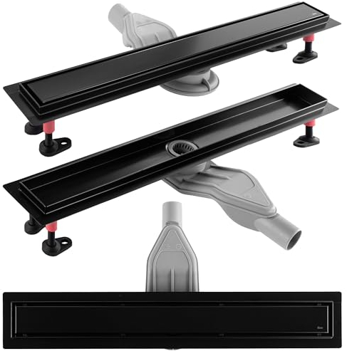 Rea Duschrinne Neox SuperFlow schwarz 90 Edelstahl Duschablauf Siphon Bodenablauf für Badezimmer Dusche Bodenablauf (Mattschwarz)
