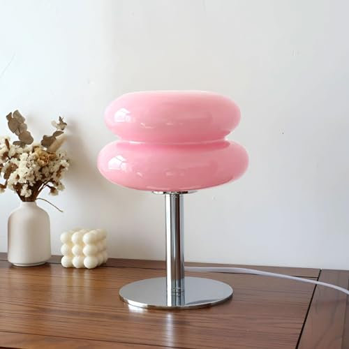 CKENSU Bauhaus Lampe de Table Minimaliste Moderne en verre Champignon Avec Abat-Jour Rétro Couleur Macaron éclairage de Table de Chevet décoratif pour Salon, Chambre à Coucher (rose)