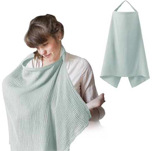 Tablier d'Allaitement, Darryy Couverture d'Allaitement en Coton, Cape Allaitement Bébé, 75 * 95cm, Voile d'Allaitement, Cache Allaitement, Écharpe Allaitement, Respirante, Douce, Multi (Gris)