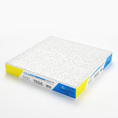 Generic 10-Pack Suspended Ceiling Tiles, 595mm x 595mm, 12mm Thick, White, Mineral Fibre, Square Edged, Moisture Resistant, Similar to Cortega Design, 3.6 Sq Mtres Coverage, Free P&P