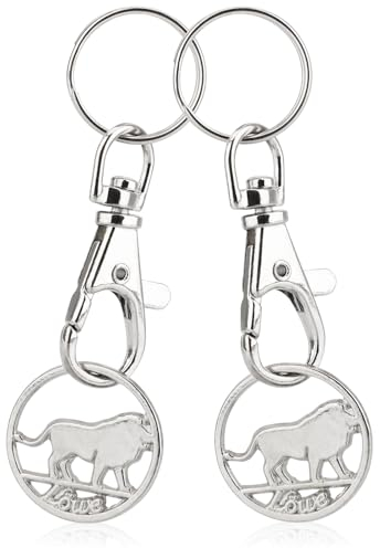 Robin Goods® 2X Schlüsselanhänger Sternzeichen Löwe Einkaufswagenchip, Sternzeichen-Anhänger für den Einkaufswagen mit herausnehmbarem Einkaufschip, Karabiner und Schlüsselring (Löwe 2X)