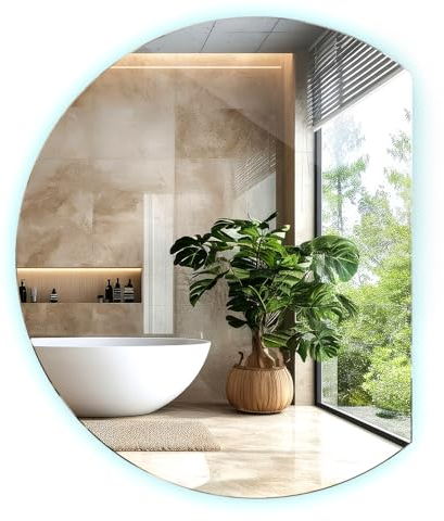 Tulup Unregelmäßiger rund LED Wandspiegel 100 cm beleuchteter Spiegel für Wohnzimmer Schlafzimmer und Flur Spiegel halbrund