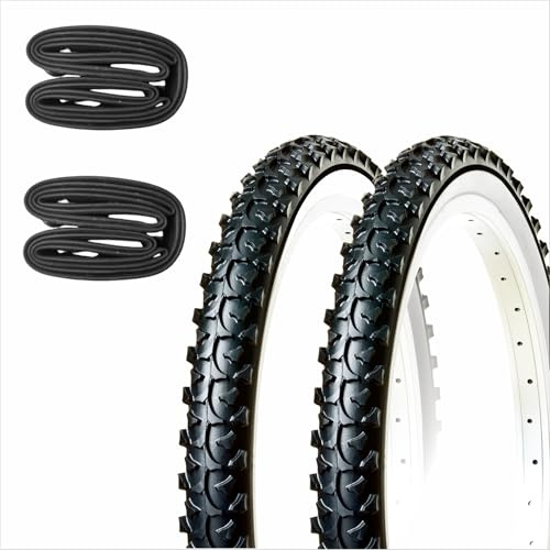 Meridiana Coppia di Copertoni Bici Mountain Bike 26 x 1,95 (50-559)- 2 Pneumatici per Bicicletta e 2 Camere d'Aria gomme mtb 26 copertone mtb 26 copertone bici 26 copertoni 26x2 Colore: Nero e Bianco