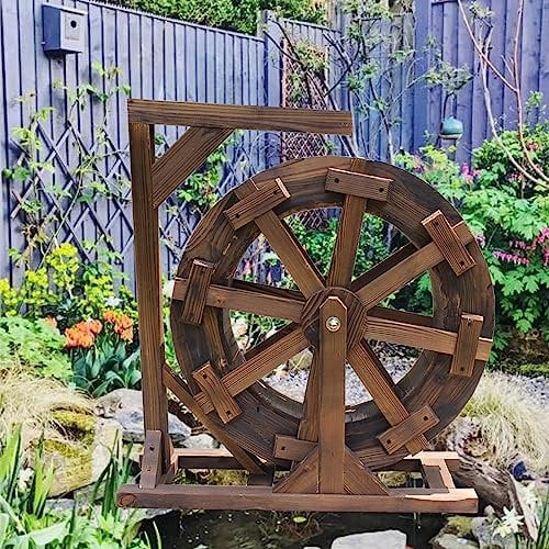 Fontana con ruote, decorazione da giardino, fontana in legno, stile vintage, rustico, per laghetto, decorazione per giardino, patio, portico
