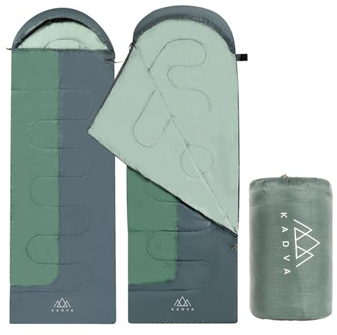 KADVA Schlafsack Camping 220x75 cm - Ripstop, Kapuze, verbindbar | Synthetikfüllung 250 g/m³ - Komforttemperatur 14°C - Packmaß 38x20 cm - 1,2 kg - Frühling & Herbst