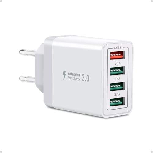 Cshare - Caricatore USB, 4 porte, 33 W, con QC 3.0, caricatore rapido multiuso, spina USB per iPhone 15, 14, 13, 12, 11, Pro Max Plus, iPad, Samsung Galaxy S24, S23, presa multipla.