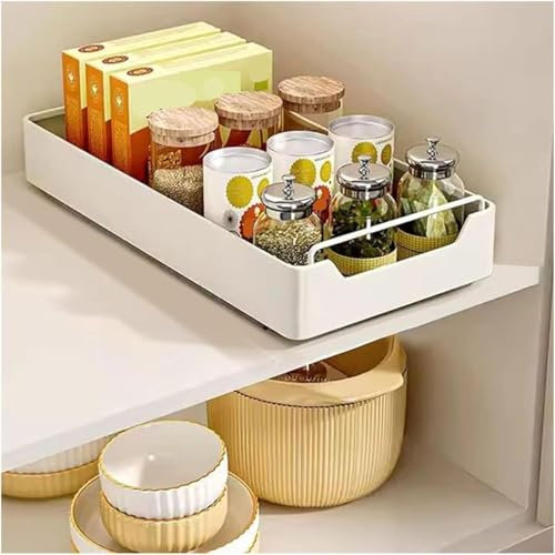 SUWOOPH Ausziehbarer Schrank-Organizer, ausziehbare Schublade, Schiebekorb-Schrank-Organizer, ausziehbare Schublade mit Griff, kein Bohren(White,20 * 43 * 7cm)